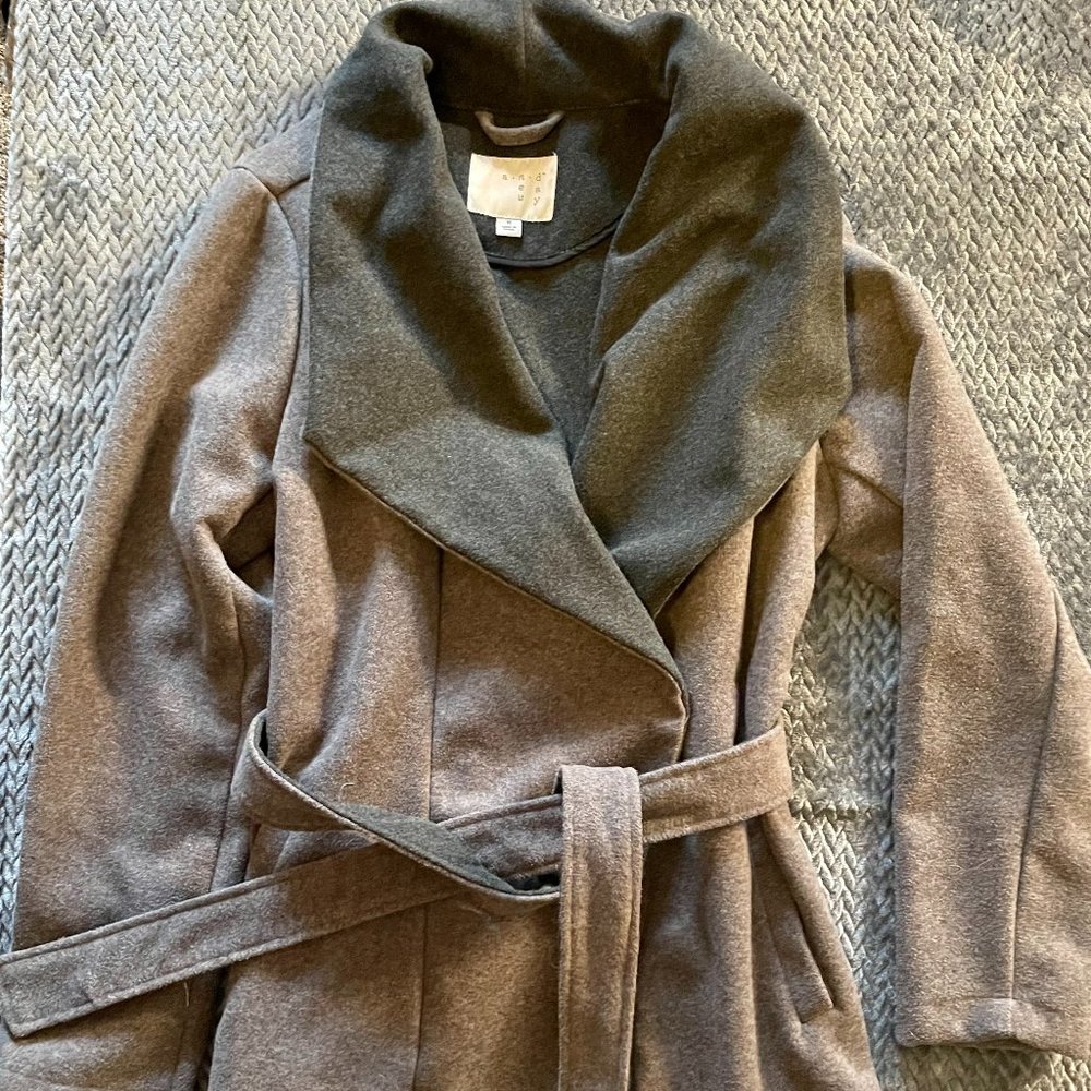 Women's Grey Wrap Belted Peacoat - M